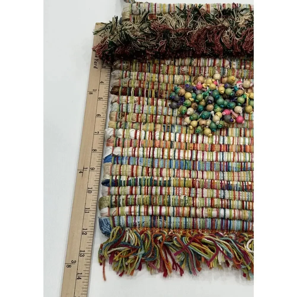Handmade Lyn Jankowski boho Multicolored‎ fringe Beads Hippie handbag purse Snap